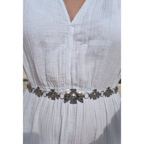 VTG Southwestern Silver Toned Thunderbird Metal Concho Chain Belt Boho Hippie main image 10